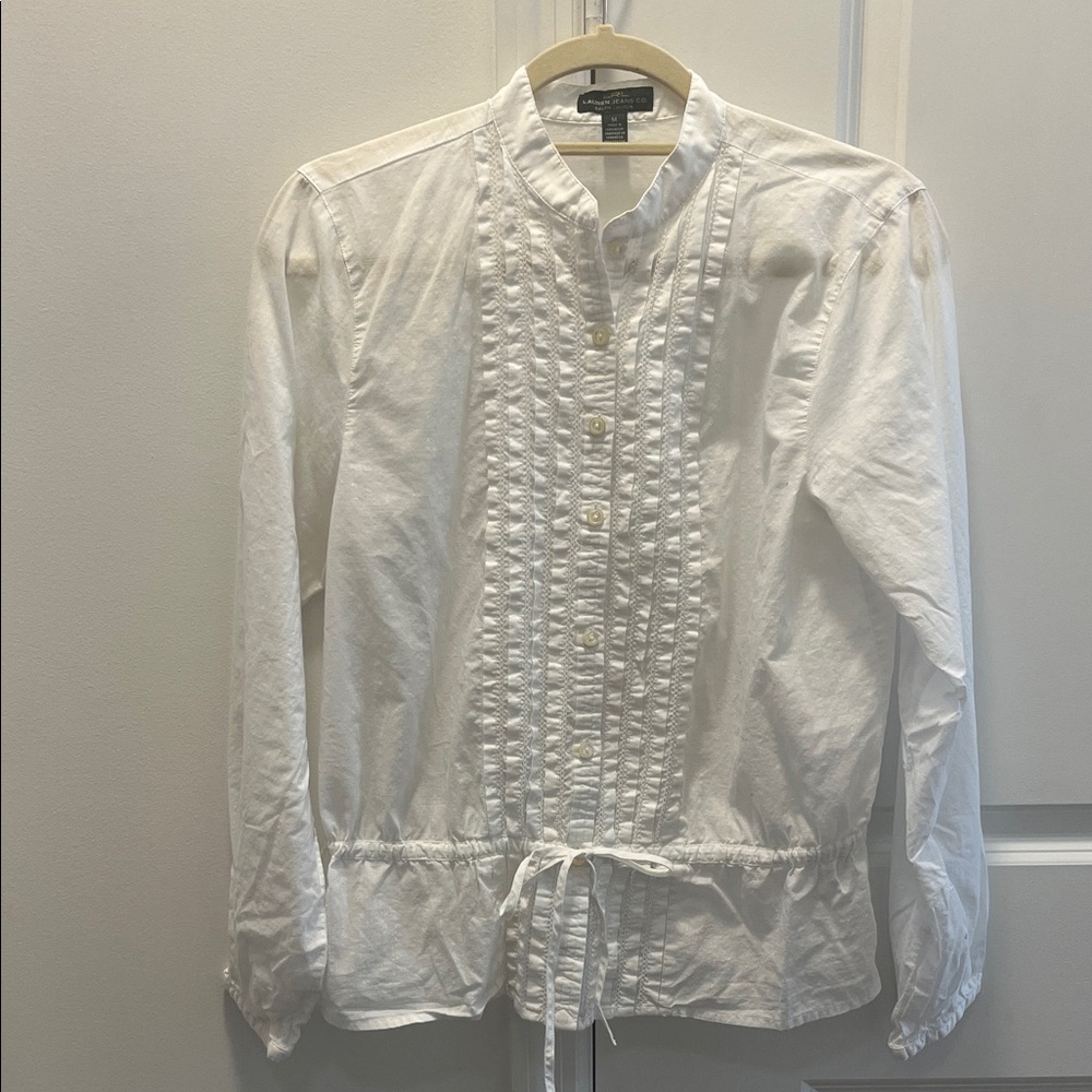 Ralph Lauren White Pleated Button-Up Shirt